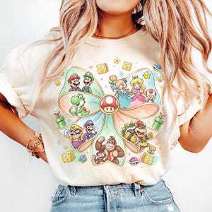 Retro Mario and Friends Shirt, Retro Super Mario Galaxy, Mario Family, Super Mario Matching, Super Mario Party Tee, Universal Studios afbeelding 1