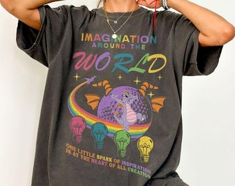 Retro Imagination Around The World Epcot Shirt, Figment Little Spark of Innovation Tee, Disney World Trip Matching Shirt, Spaceship Earth