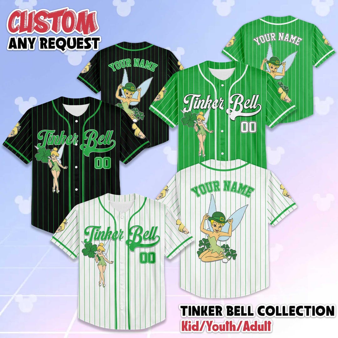 Custom Tinker Bell St Patrick's Day Baseball Jersey, Disney Peter Pan ...