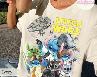Vintage Stitch cosplay Star Wars-personages T-shirt, Dath Vader Leia Stormtrooper-shirt, May the 4h be With You, Galaxy Edge Hollywood Studios