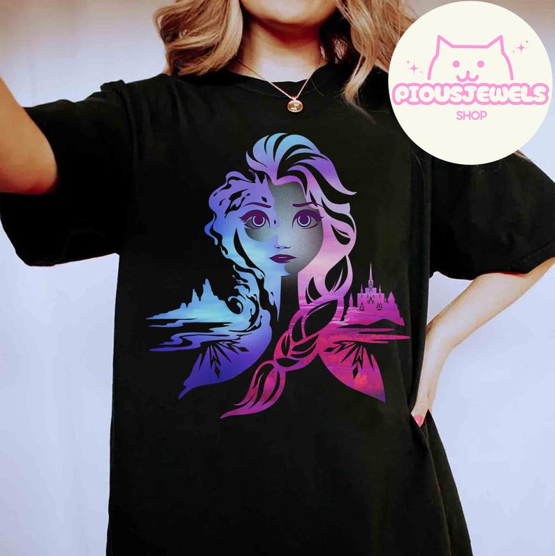 Disney Frost 2 Elsa tvåfärgad gradientporträttskjorta, Elsa prinsessa komfortfärger t-shirt, present till henne, Arendelle kingdom, WDW Girl Trip-present bild 1