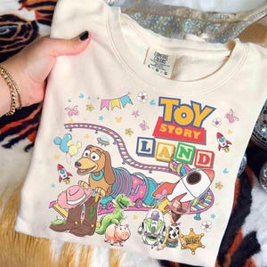 Disney Pixar Toy Story Land Comfort Colors Shirt, Woody Buzz Lightyear Slinky Ride Tee, Toy Story 5 Movie, Hollywood Studios, WDW Trip Gifts image 1