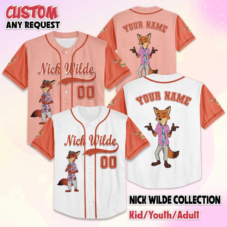 Custom Nick Wilde Baseball Jersey, Disney Zootopia 2 Baseball Jersey Shirt, Disneyland Family Outfit Shirt, Disneyland Birthday Gift bild 1