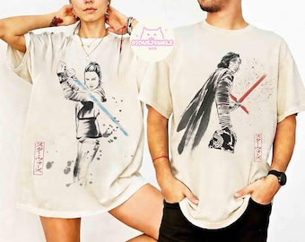 Star Wars Kylo Ren en Rey Japan Sumi-e Ink Wash Couple Comfort Colors Shirt, The Force Awakens Movie Tee, Disney Galaxy's Edge Couple Trip