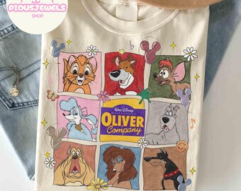 Walt Disney Masterpiece Oliver & Company filmshirt, Georgette Oliver Dog-T-shirt, Mickey Balloon-shirt, Disney Pet Love-shirt, WDW-gezinsreisje