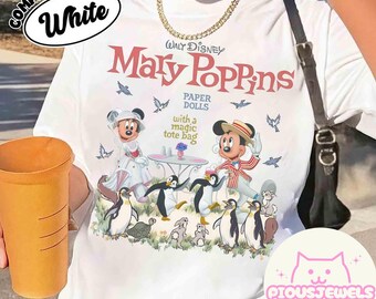 Walt Disney Mary Poppins Paper Doll Mickey & Minnie met magische draagtas Cosplay-shirt, vrijwel perfect in elk opzicht T-shirt, WDW-reiscadeau