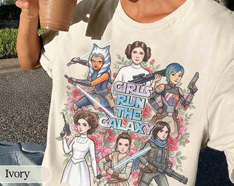 Star Wars Girls Run The Galaxy-bloemenshirt, Leia Princess Rey Ahsoka Girls-T-shirt, Galaxy's Edge Hollywood Studios, WDW Girls Trip-outfits