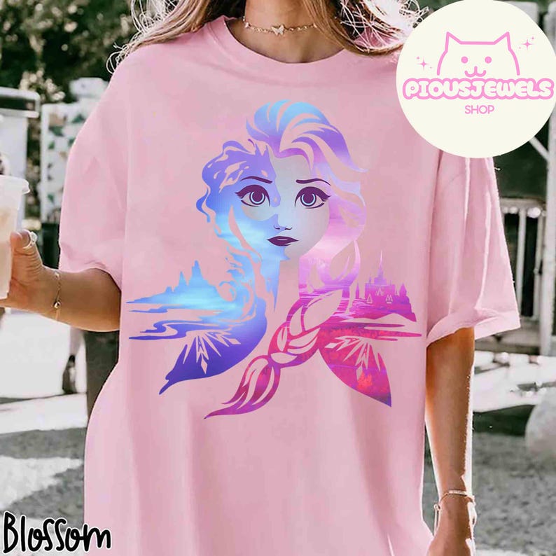 Disney Frost 2 Elsa tvåfärgad gradientporträttskjorta, Elsa prinsessa komfortfärger t-shirt, present till henne, Arendelle kingdom, WDW Girl Trip-present bild 2