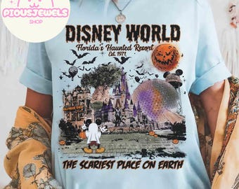 Retro Disney World 4 Park Group-shirt, de engste plek op aarde Mickey Ghost Halloween-T-shirt, Mickey niet zo eng Halloweenfeest, WDW-reis