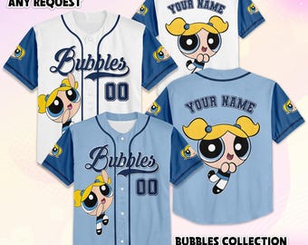 Personalized Bubbles Baseball Jersey, Custom The Powerpuff Girls Bubbles Shirt, Family Matching Outfit, Birthday Gift