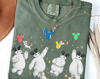 Camiseta Comfort Colors Baymax & Mochi Cats Emotions Mickey Balloons, Camiseta Baymax Mickey ears Big Hero 6, Kawaii Robot Moods, Viaje familiar a WDW