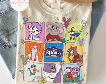 Retro Disney The Rescuers Movie T-shirt, Miss Bianca Bernard Characters Tee, Madame Medusa Villains tee, Mickey Balloon, WDW Family Trip Tee