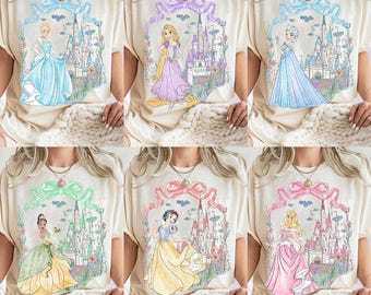 Vintage Coquette Bow Disney Princess Shirt, Belle Ariel Elsa Cinderella, Magic Kingdom Magical Castle Tee, Walt Disney Disney Girl Trip Tee