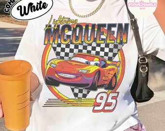 Vintage Disney Pixar Cars Lightning McQueen 95 geruit shirt, Comfort Colors Pixar Cars T-shirt, Disney Pixar Fest, WDW Disneyland Family Trip