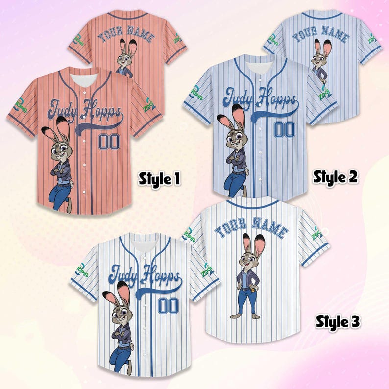 Personalized Judy Hopps Baseball Jersey, Custom Zootopia 2 Baseball Jersey Shirt, Disneyland Family Outfit, Birthday Gift image 2