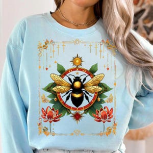 Carta del Tarot de Abeja Vintage con Abejas Florales en formato Cottagecore / Abeja Celestial con Flores de Loto / Clipart de Alta Resolución de 300 DPI