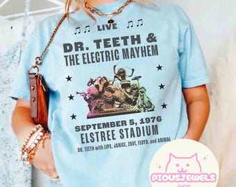 Retro Disney The Muppets Dr. Teeth & The Electric Mayhem 1976 Elstree Stadium T-shirt, The Muppets Show bijpassende T-shirt, Disneyland Family Trip