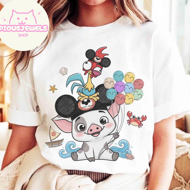 Comfort Colors Disney Vaiana Pua Hei Hei Musse öron hattskjorta, Musse ballongtröja, Disney familjematchskjorta, Disneys polynesiska by bild 5