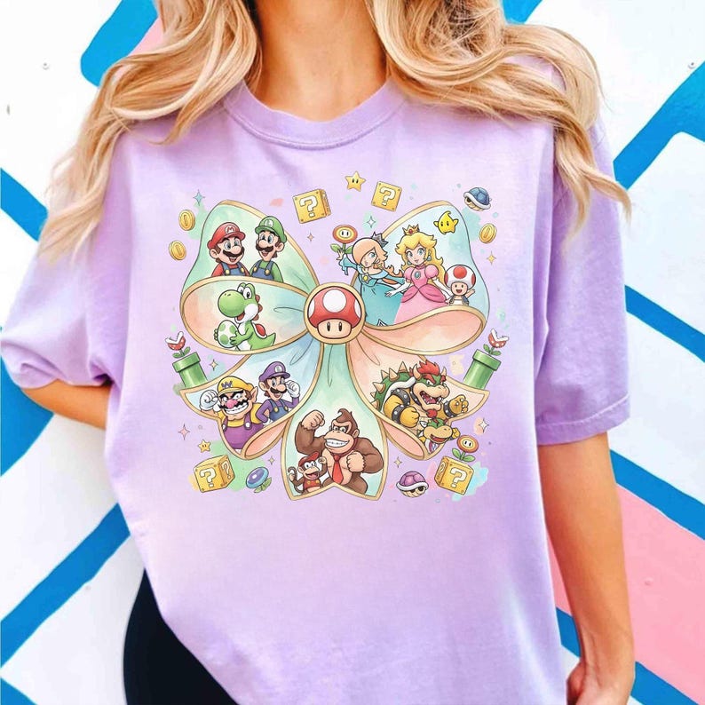 Retro Mario and Friends Shirt, Retro Super Mario Galaxy, Mario Family, Super Mario Matching, Super Mario Party Tee, Universal Studios afbeelding 5