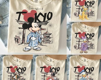 Koszulka z kimonem Disneyland Tokyo Mickey and Friends na zamówienie, pasująca rodzinna koszulka Disney, koszulka z wycieczką do Disneylandu w Japonii, dziewczęce stroje na wycieczkę w 2026 roku