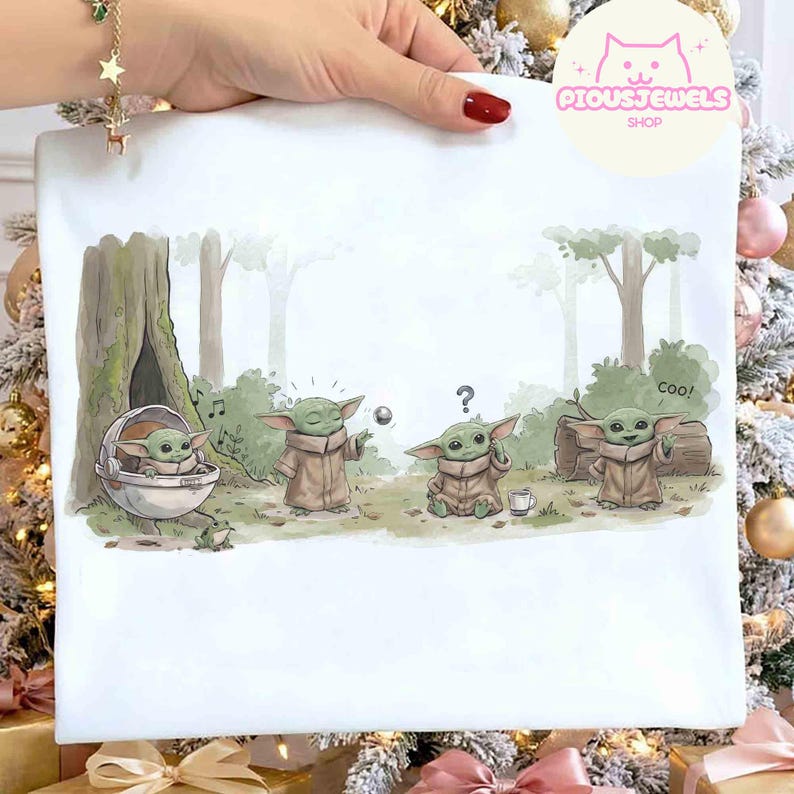 May include: White square canvas featuring a cartoon illustration of a green alien-like character in a forest setting. The character is depicted in various poses, with one in a pod, another with a ball, and others with question marks and the word "coo!".