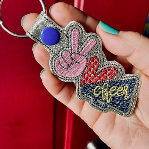 Embroidered Key Fob - Peace Love Cheer