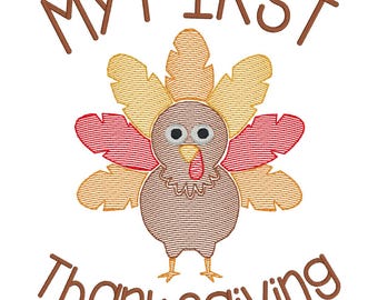 Turkey Embroidery Design – "Happy Thanksgiving" & "My First Thanksgiving" Digital Download - 4X4, 5X7, 6X10