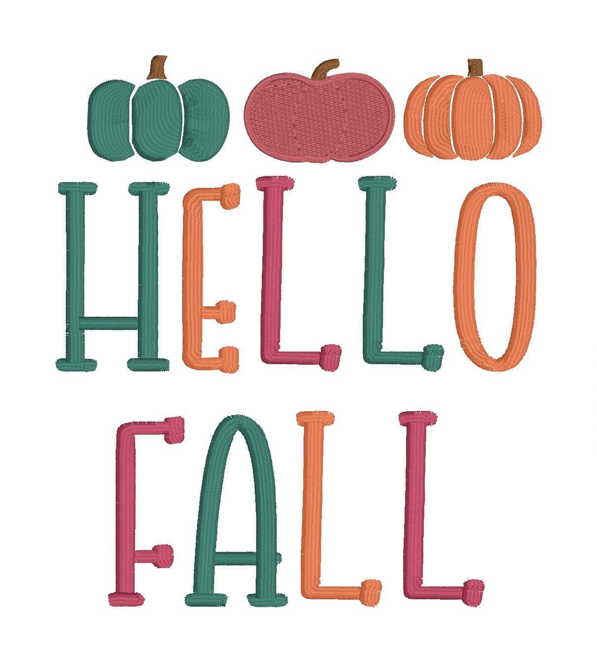 Hello Fall Embroidery Design - Digital Download File - 3 Pumpkins