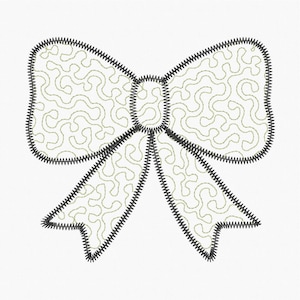 Puede incluir: Un diseño de lazo decorativo con relleno color crema y contorno en zigzag negro. El interior del lazo presenta un patrón en espiral verde claro. El diseño está centrado sobre un fondo blanco, creando un aspecto limpio y elegante.