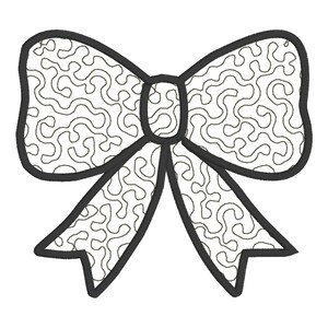 May include: A black and white patterned bow with a swirl design. The bow is outlined in black.