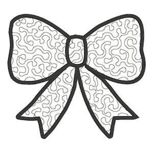 May include: A black and white patterned bow with a swirl design. The bow is outlined in black.