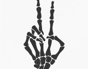 Skeleton Hand Peace Sign Embroidery Design | Digital Download Machine Embroidery File 4x4, 5x7, 6x10