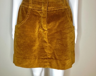 ntage 70s Crazy Horse Corduroy Skirt Camel Tan | Union Made USA | High Waist Mini Skirt Pockets | Retro Fall Fashion Small
