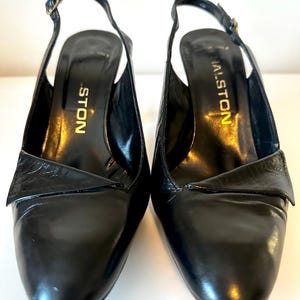 Vintage 1980s Halston Black Leather Slingback High Heeled Pumps RARE