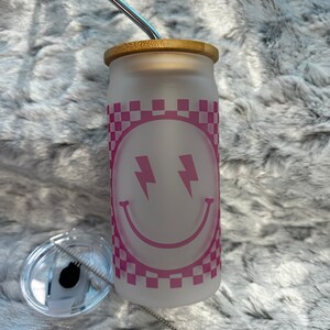 16 oz Lightning Bolt Smiley Glass Beer Can | Iced Coffee Cup| Glass Drinking Jar | Iced Coffee Cup | Glass Tumbler