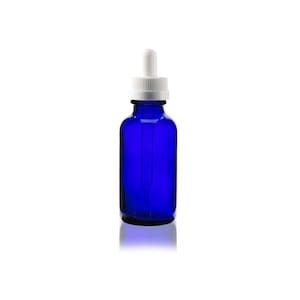 1oz (30ML) Cobalt Blue Boston Round Glass Bottle with 20-400 Neck Finish + White Bulb Glass Metered Dropper - For Tinctures, oils, + more