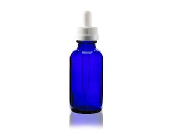 1oz (30ML) Cobalt Blue Boston Round Glass Bottle with 20-400 Neck Finish + White Bulb Glass Metered Dropper - For Tinctures, oils, + more