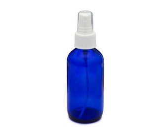 4oz Cobalt Blue Boston Round Glass Bottle with 24 -400 Neck with White Treatment Pump