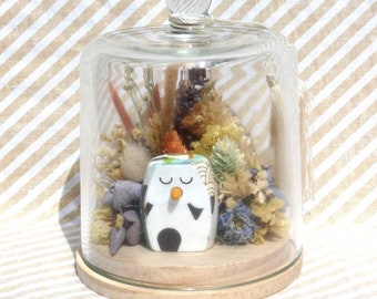 Dried flower under glass dome - enchanted bells - handmade decoration