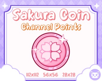 Icono de puntos de canal Sakura, moneda de flor rosa, flor de cerezo, puntos de canal de Twitch