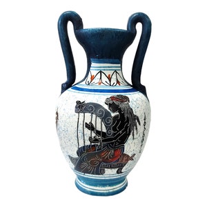 Blue Ceramic Aphrodite Amphora: Hand-Painted Greek Vase (19cm)