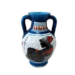 Ânfora azul Hermes 12 cm, Ânfora azul, Lembrança da Grécia Antiga, Cerâmica grega decorativa, Vaso de cerâmica com deus grego, Arte grega clássica