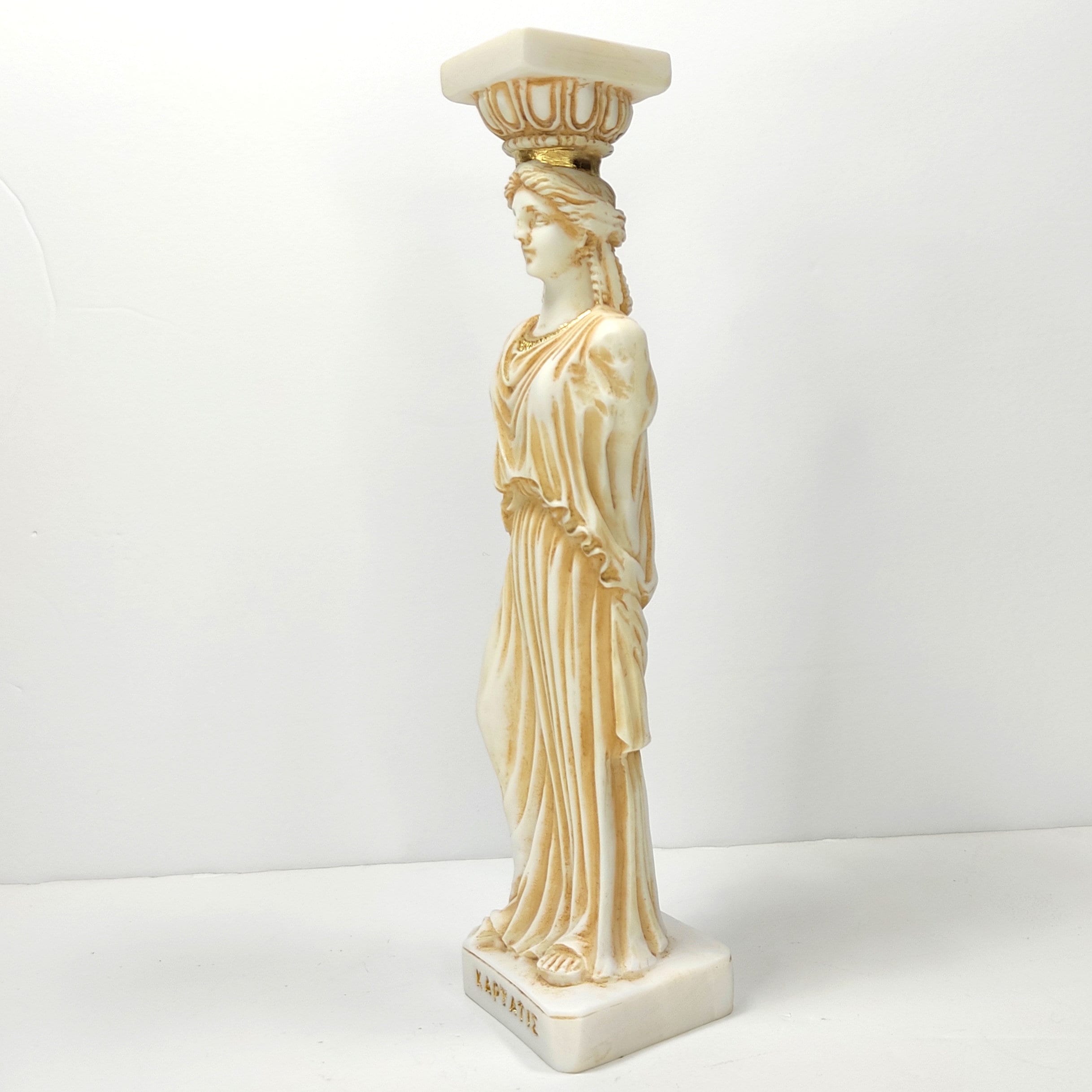 Superbe Cariatide Grecque En Albâtre Blanc – Statue Décorative 24 Cm