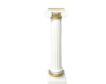Antike griechische Ionische Säulenstatue: Weiß & Gold Klassisch (23 cm)