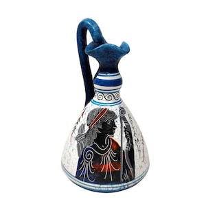 Ânfora de cerâmica azul Artemis: decoração de arte grega antiga (13 cm)