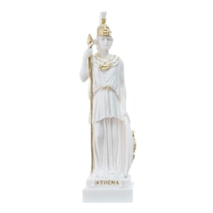 Scultura della dea Atena 25 cm, scultura della dea Atena, statua di Atena in alabastro, scultura in oro bianco, mitologia greca 9,8 pollici