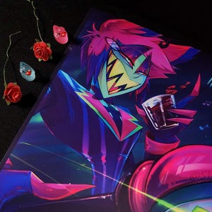 Hazbin Hotel Tipsy Neon Alastor FanArt Print ll Alastor The Radio Demon