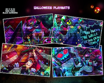 Hazbin hotel Halloween Fanmade Playmats PRE-ORDER ll Alastor Lucifer Adam Vox Valentino Velvette Sir Pentious Halloween Playmat pre-order