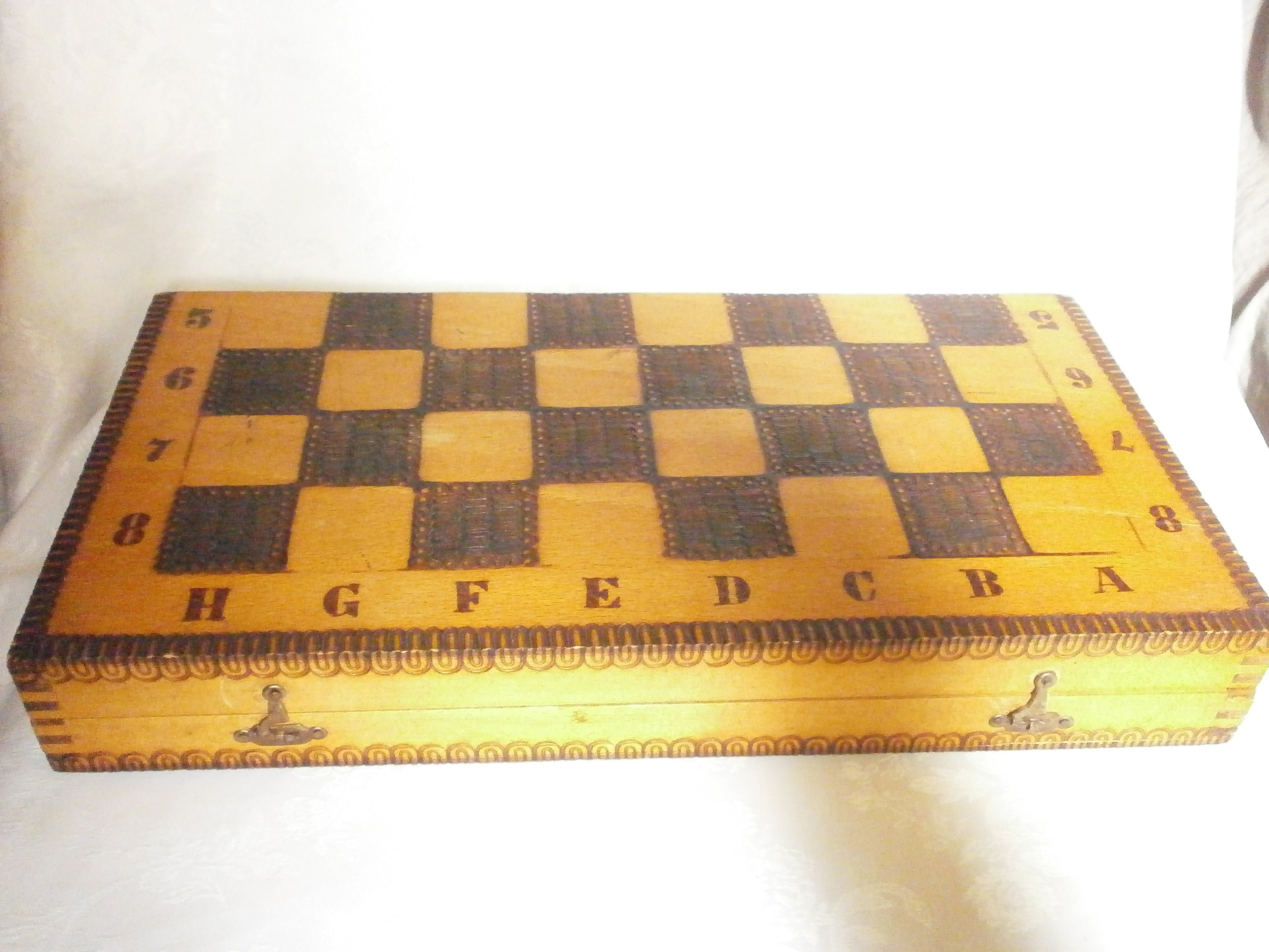 Vintage Game Wooden Box Backgammon Chess With a Full SET 32 Etsy