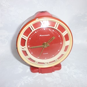 Vintage Old Russian Red Mechanical Alarm Clock - Jantar -  4 Jewels -. USSR. - Works and Rings - Exactly - RARE